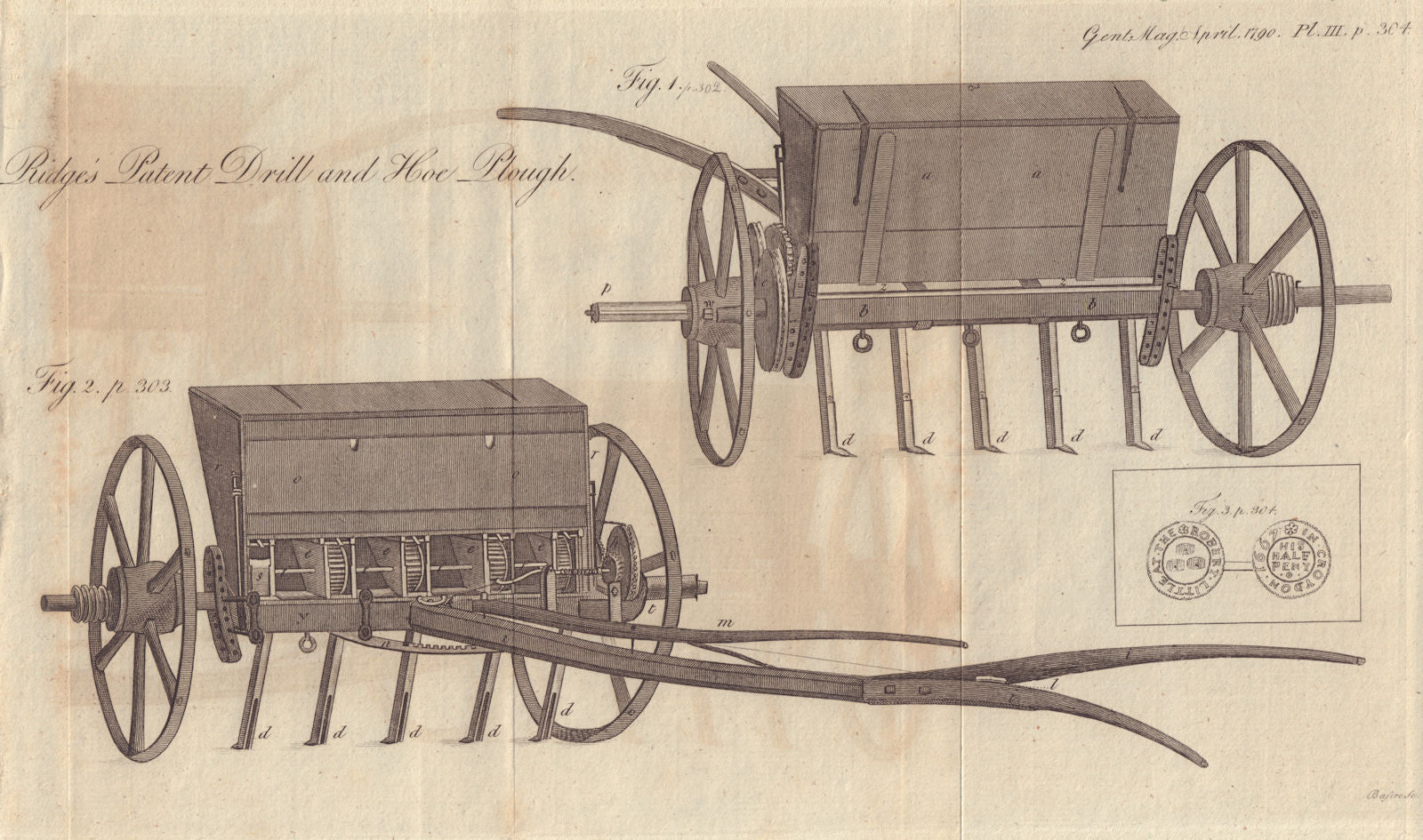 Ridge's Patent Drill & Hoe Plough. Token